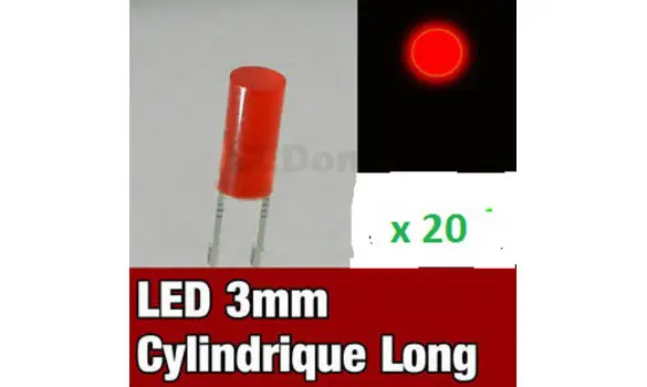 20 LED diffusant 3mm Rouge cylindrique