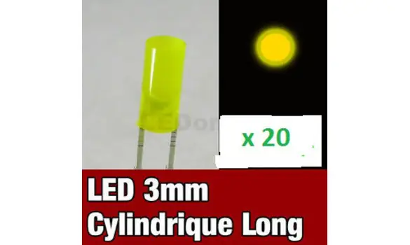 20 LED diffusant 3mm jaune cylindrique