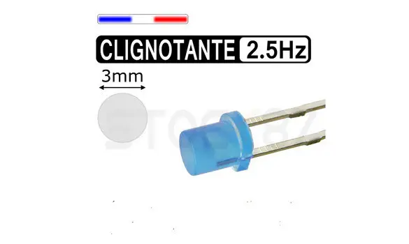 LED bleu diffusant cylindrique 3mm clign