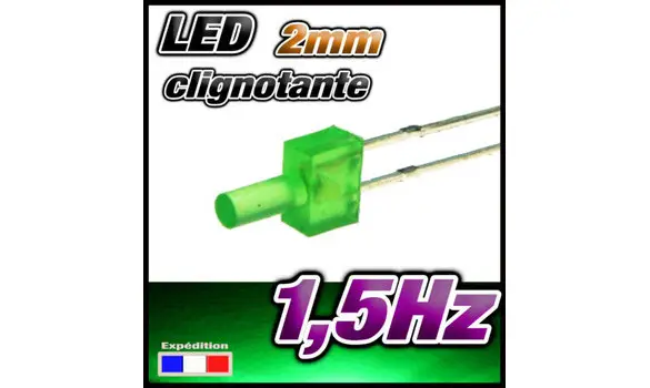 LED 2mm clignotante verte diffusant x 1