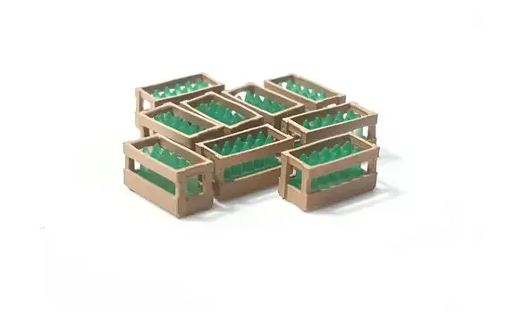 Lot de 9 casiers et bouteilles HO