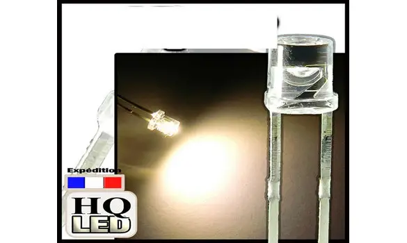 20 LED 3mm Blanc chaud cylindrique